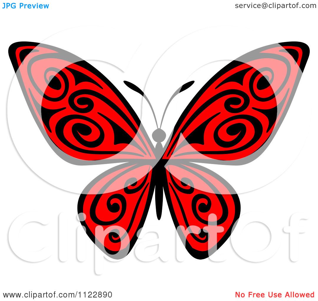 Download Clipart Of A Red Butterfly With Black Swirls - Royalty ...