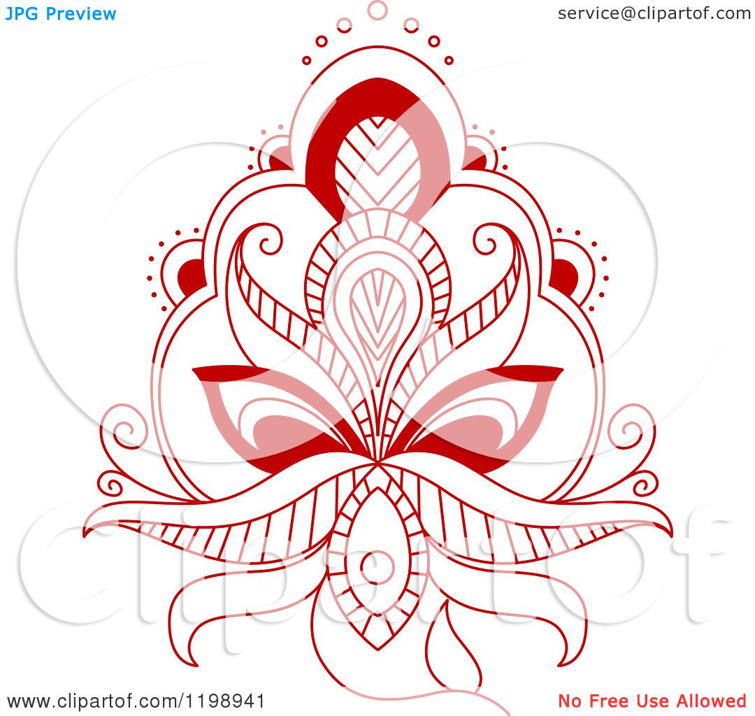 Clipart of a Red Henna Flower 3 - Royalty Free Vector Illustration by