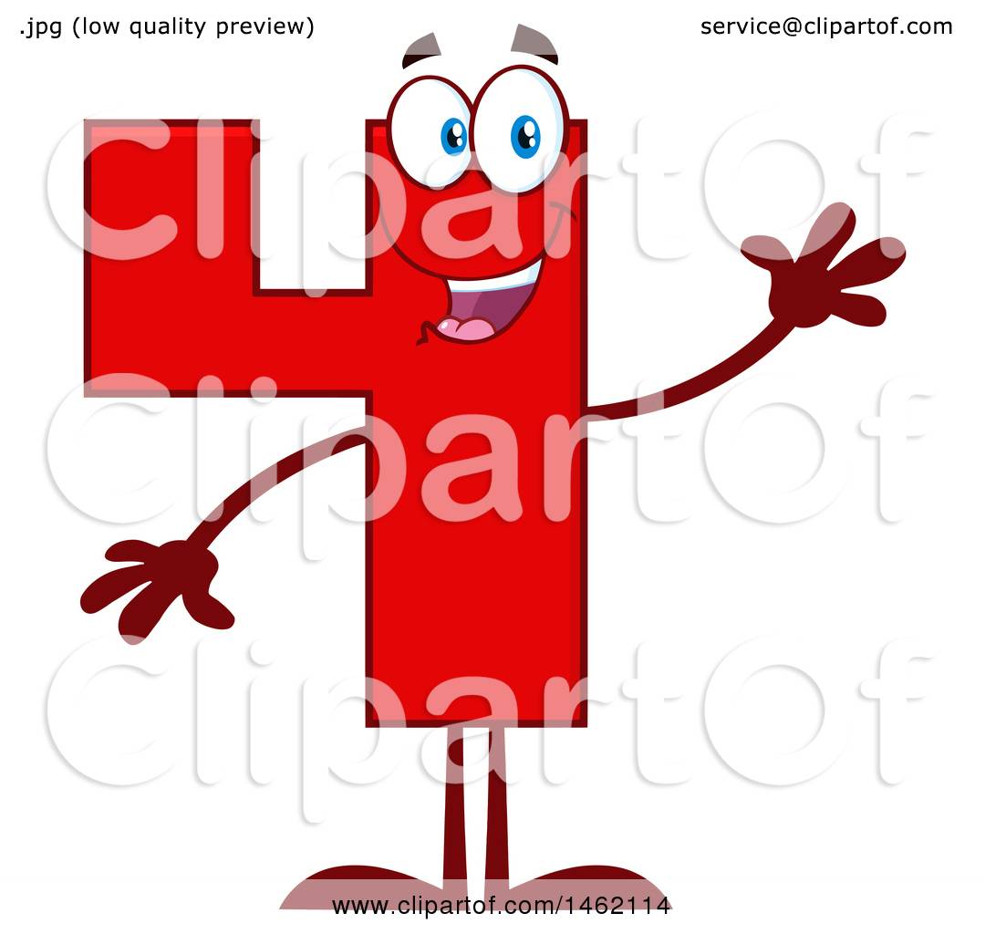 Clipart of a Red Number Four Mascot Character Waving - Royalty Free ...