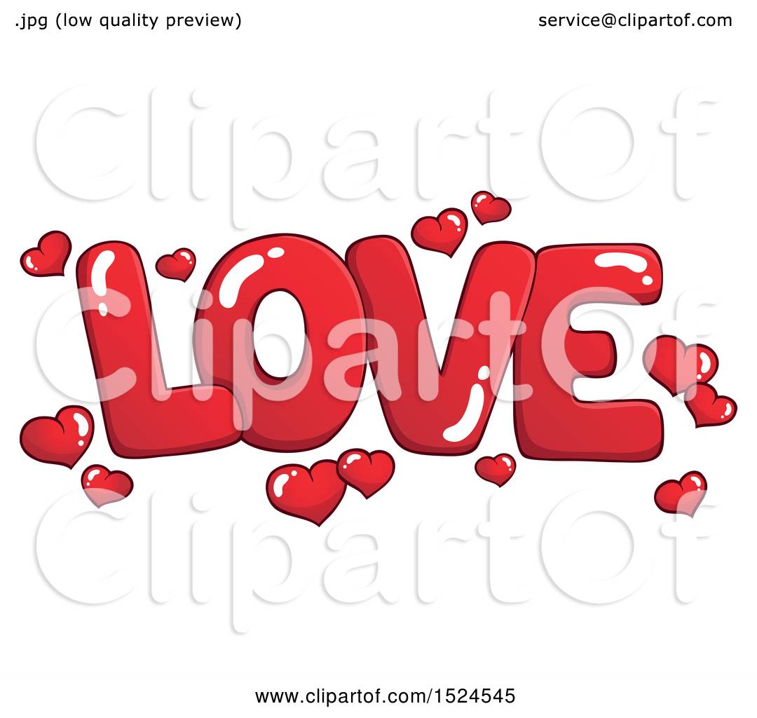 Download Clipart of a Red Word Love with Valentines Day Hearts ...