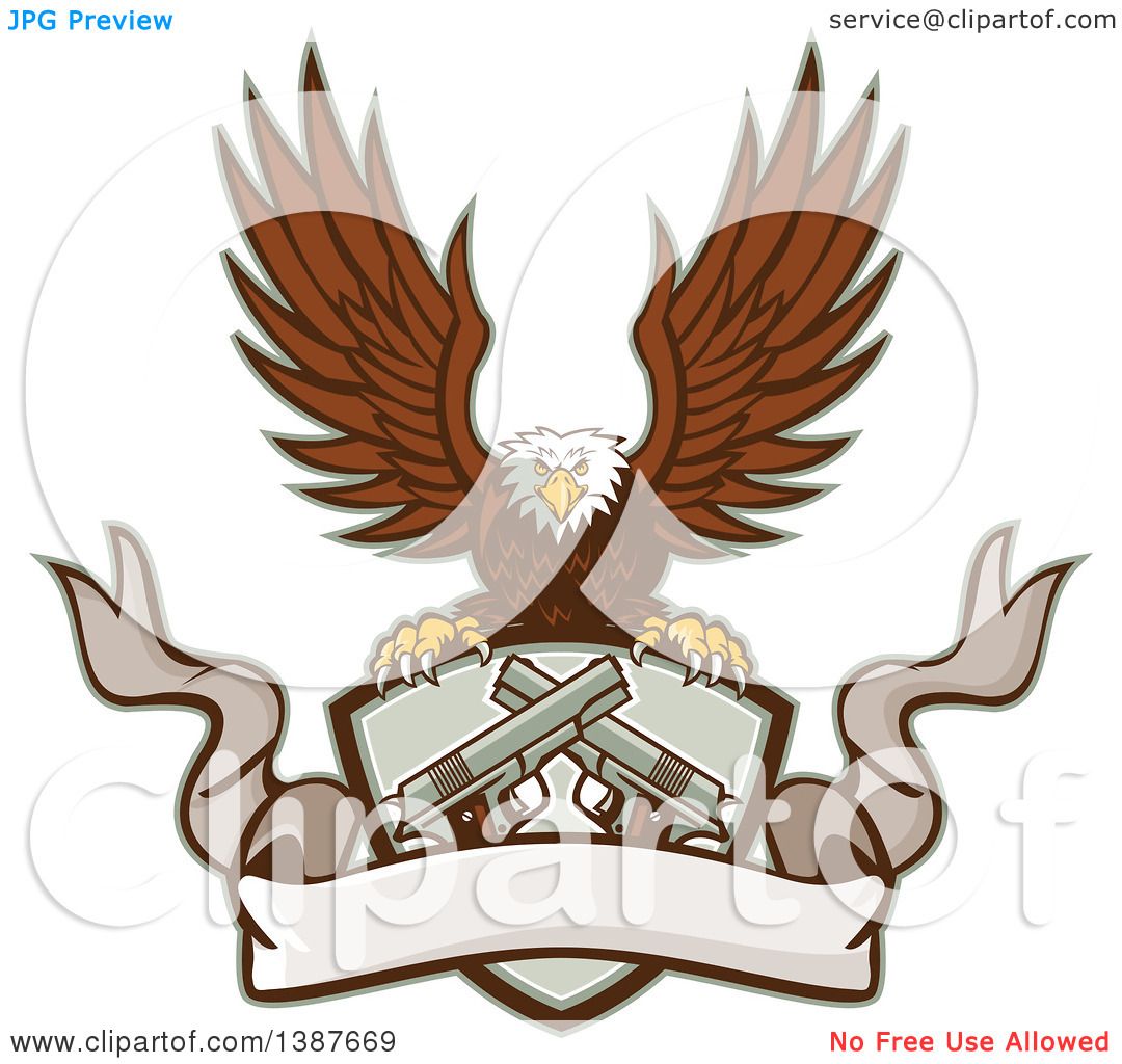 Clipart of a Retro Bald Eagle Flying with a Shield of ...