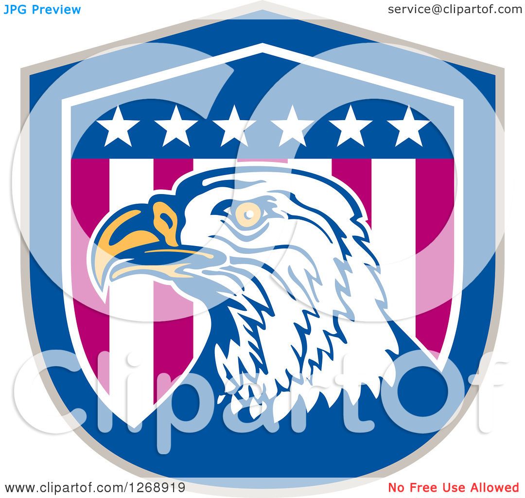 Clipart of a Retro Bald Eagle Head in an American Flag Shield 2 ...