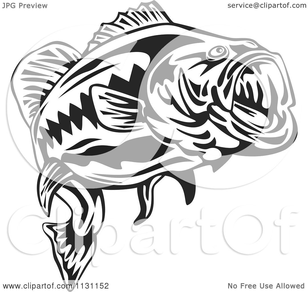 Download Clipart Of A Retro Black And White Largemouth Bass Fish ...