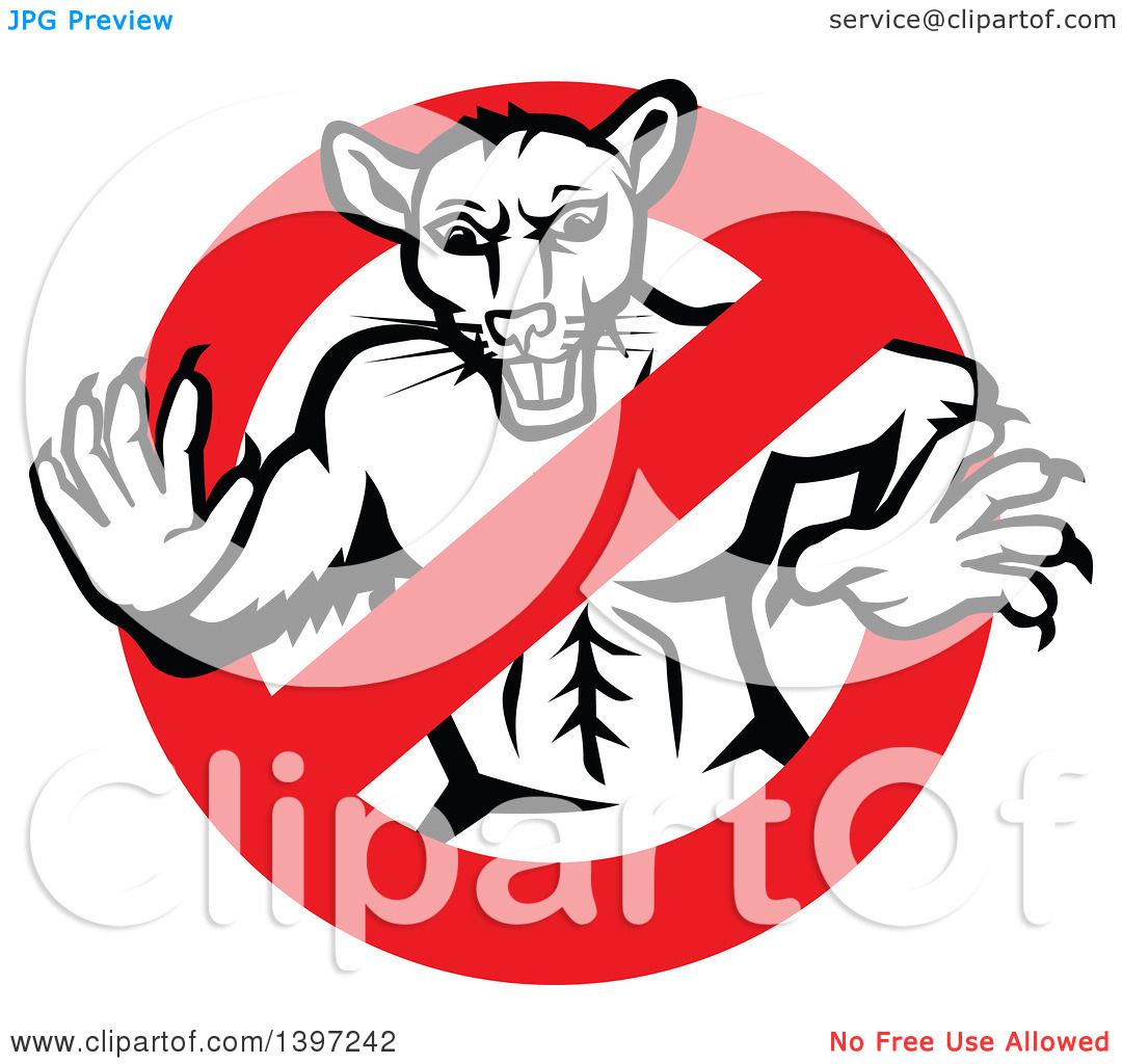 Clipart of a Retro Black and White Muscular Rat in a Prohibited Symbol ...