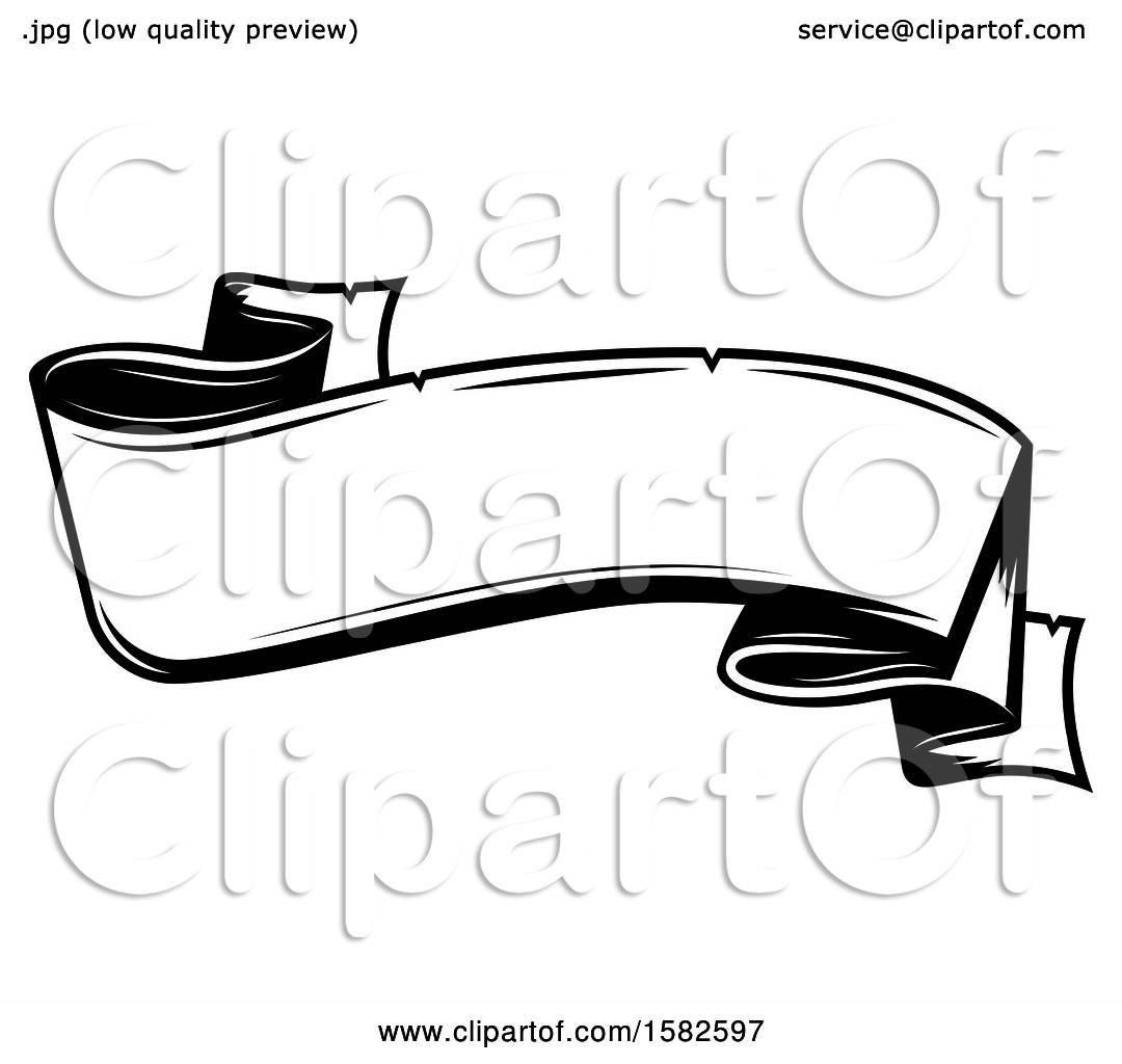 Clipart of a Retro Black and White Ribbon Banner - Royalty ...
