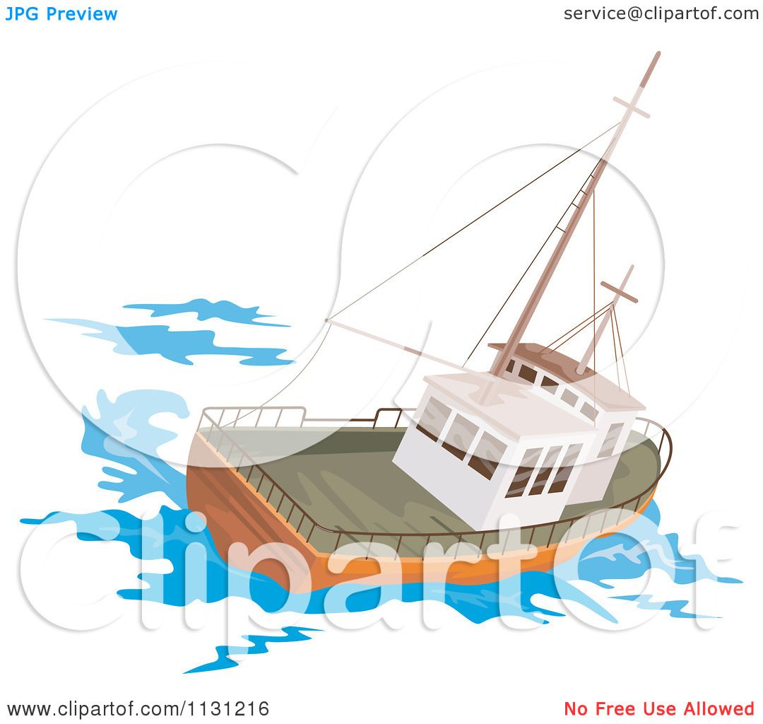 Download Clipart Of A Retro Fishing Boat At Sea - Royalty Free ...