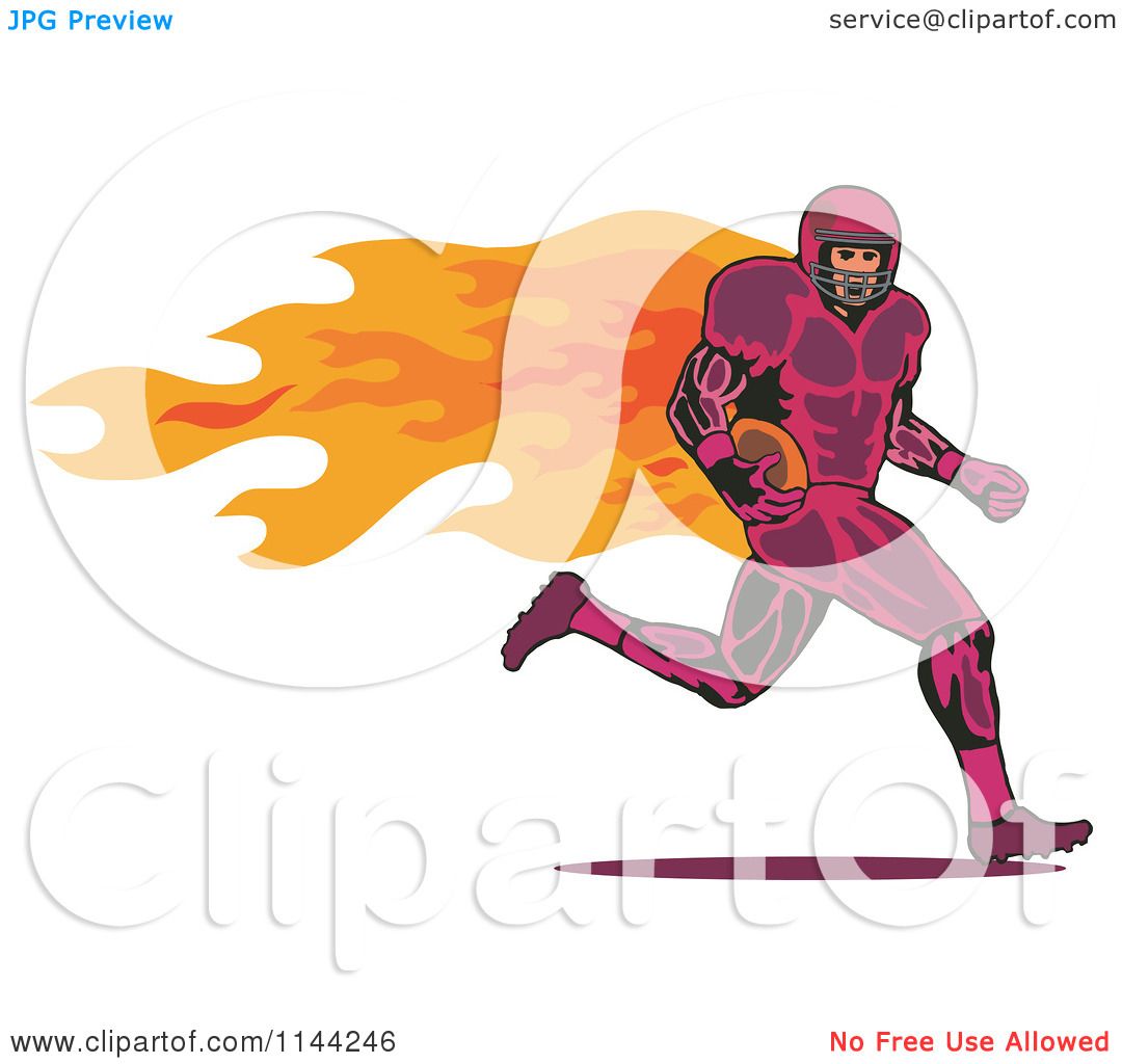 Clipart of a Retro Flaming Football Player Running ...