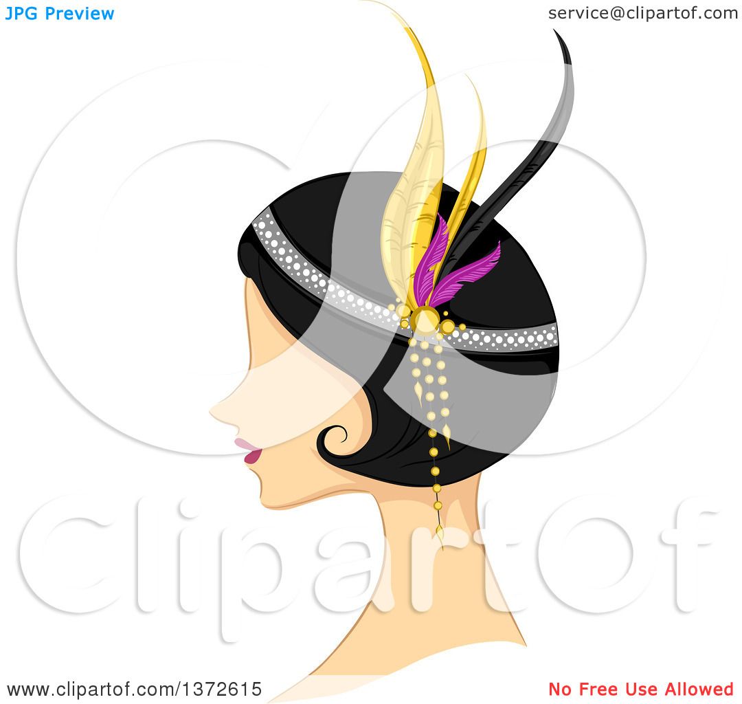 Clipart of a Retro Flapper Woman in Profile - Royalty Free Vector ...