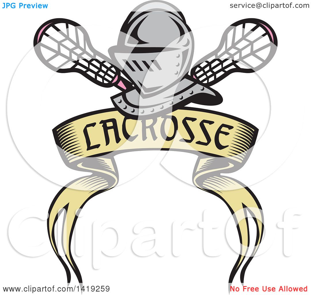 Clipart of a Retro Knight Helmet over Crossed Lacrosse Sticks and a ...