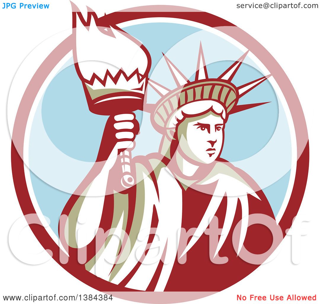 Clipart of a Retro Statue of Liberty Holding a Torch in a
