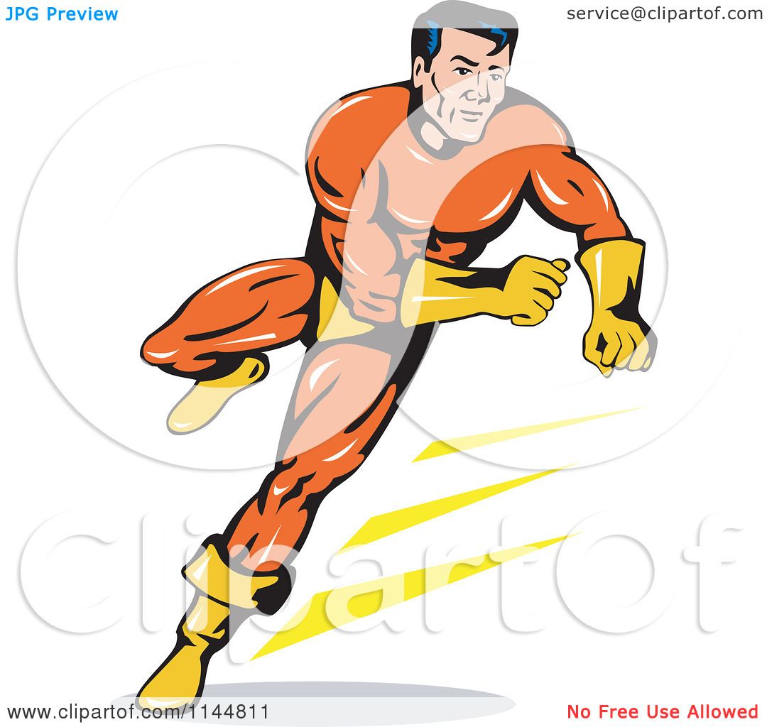 Clipart Of A Retro Super Hero Guy Running Royalty Free Vector Illustration By Patrimonio 1144811