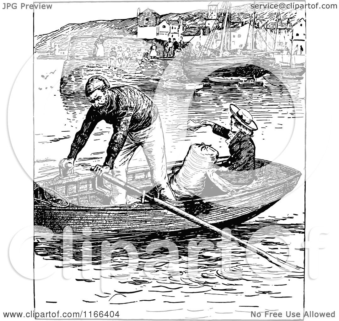 Clipart of a Retro Vintage Black and White Couple in a Row Boat ...