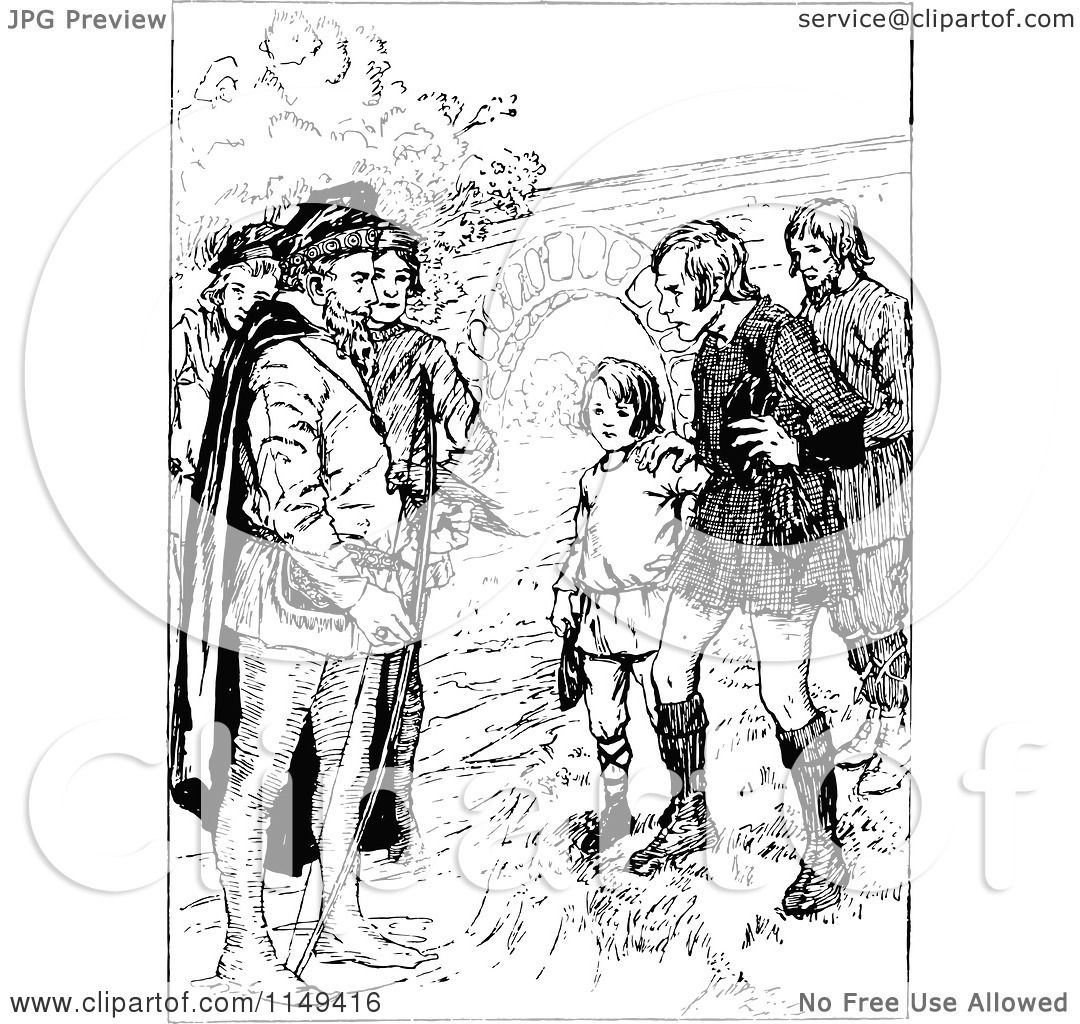Download Clipart of a Retro Vintage Black and White Group of Medieval Men - Royalty Free Vector ...