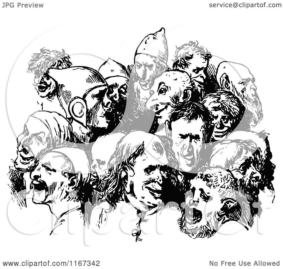 Download Clipart of a Retro Vintage Black and White Group of Ugly Men - Royalty Free Vector Illustration ...