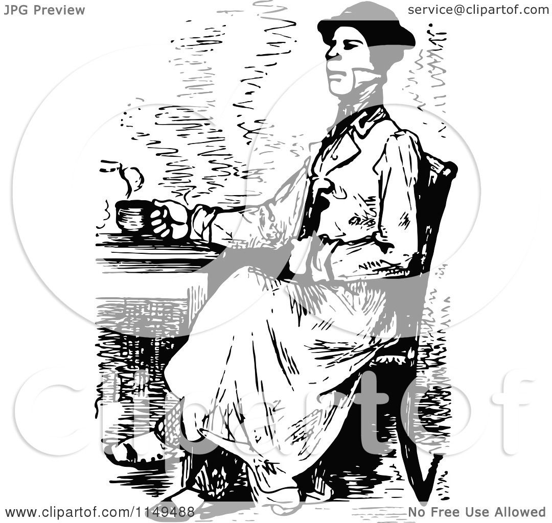 Clipart of a Retro Vintage Black and White Man Drinking ...