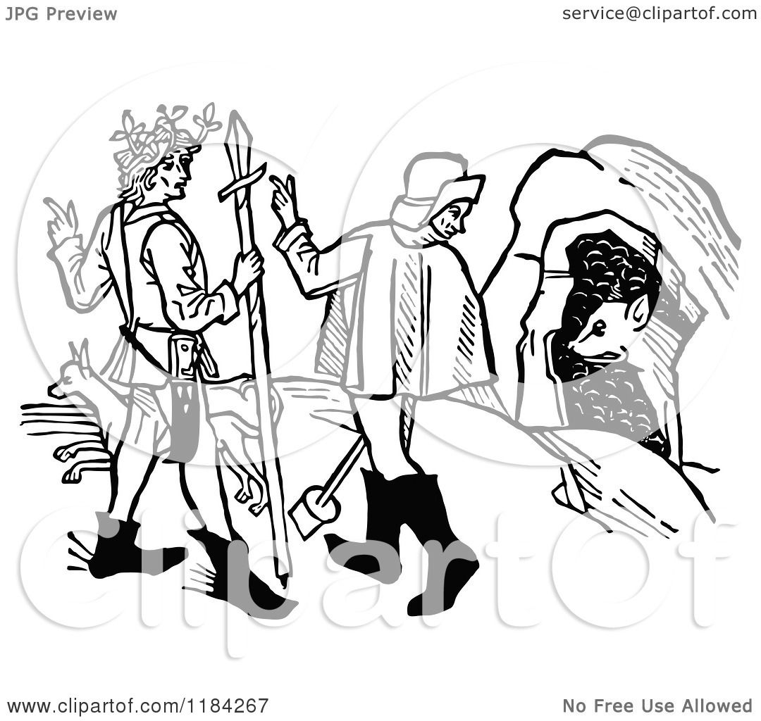 Clipart of a Retro Vintage Black and White Medieval Hunting Scene ...