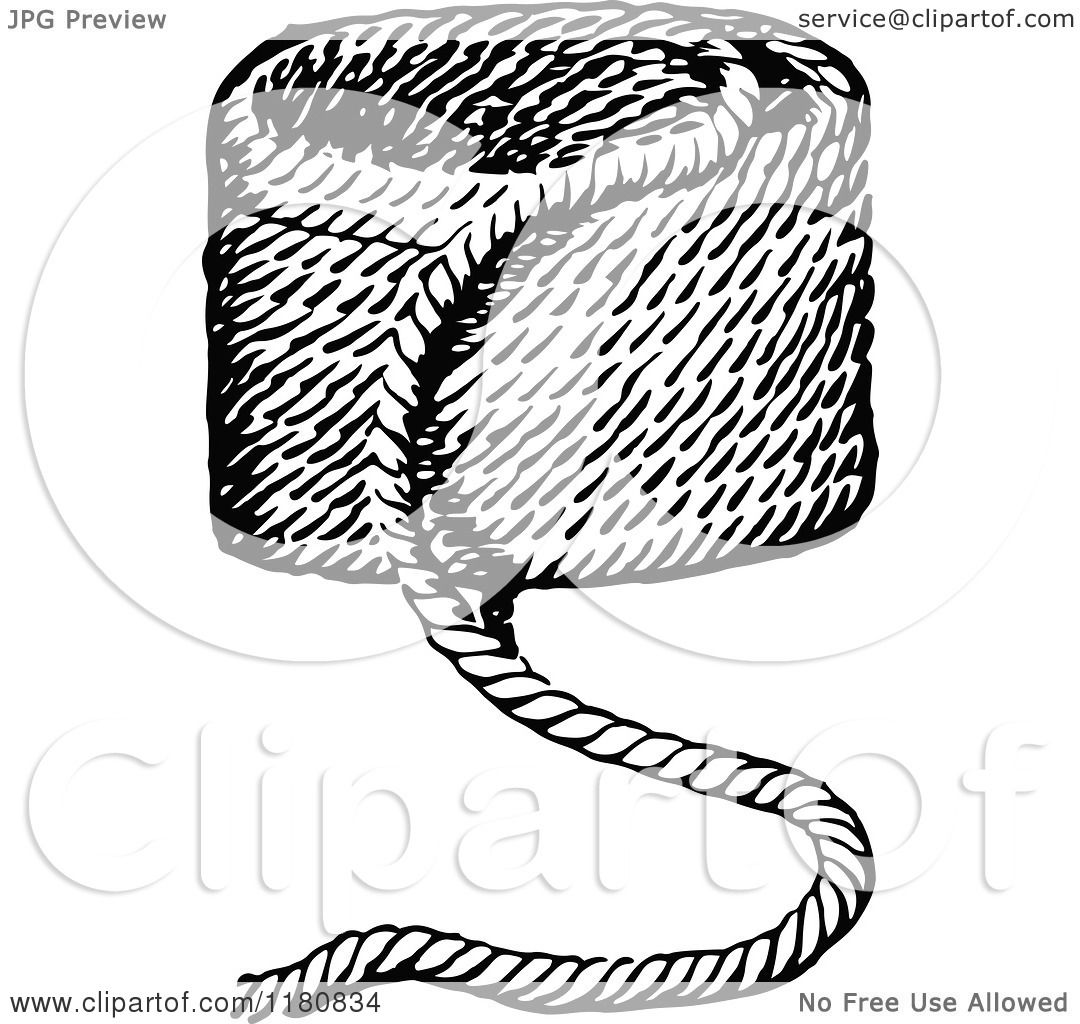 Clipart of a Retro Vintage Black and White Pile of Rope - Royalty