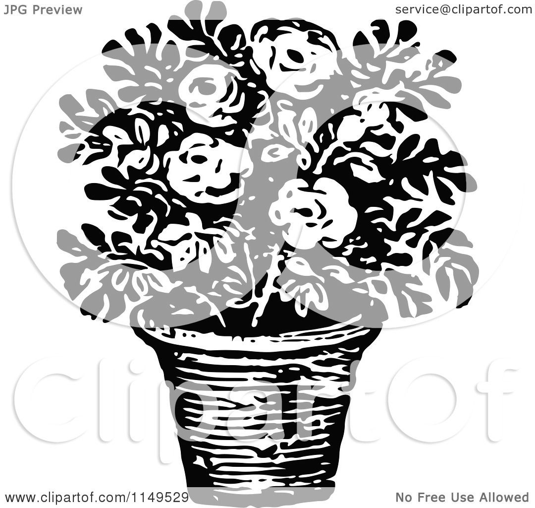 Clipart of a Retro Vintage Black and White Potted Flower ...