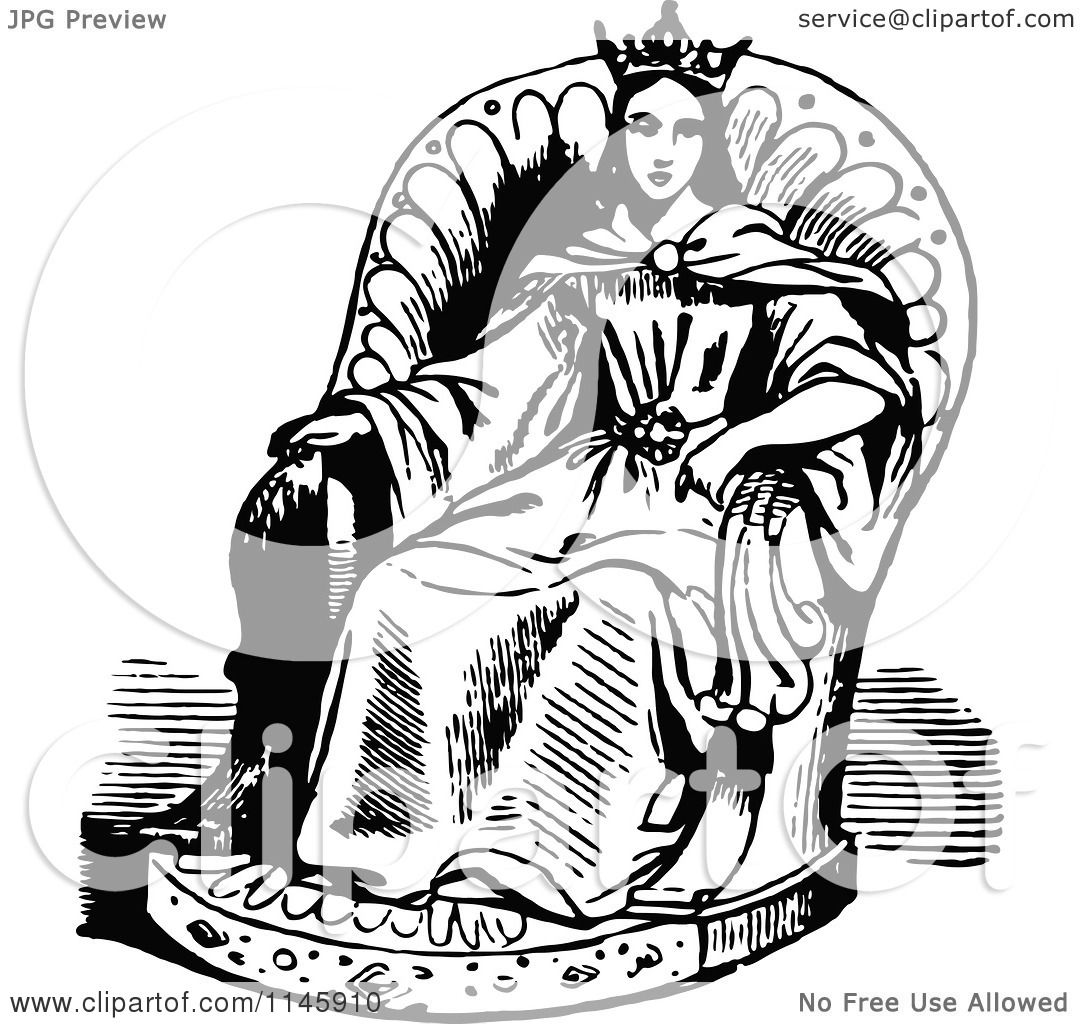 Clipart of a Retro Vintage Black and White Princess in a ...