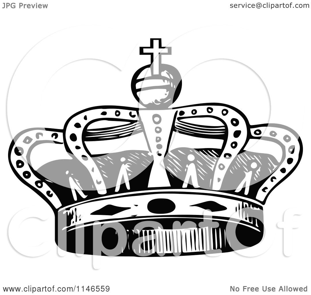Clipart of a Retro Vintage Black and White Royal Crown ...