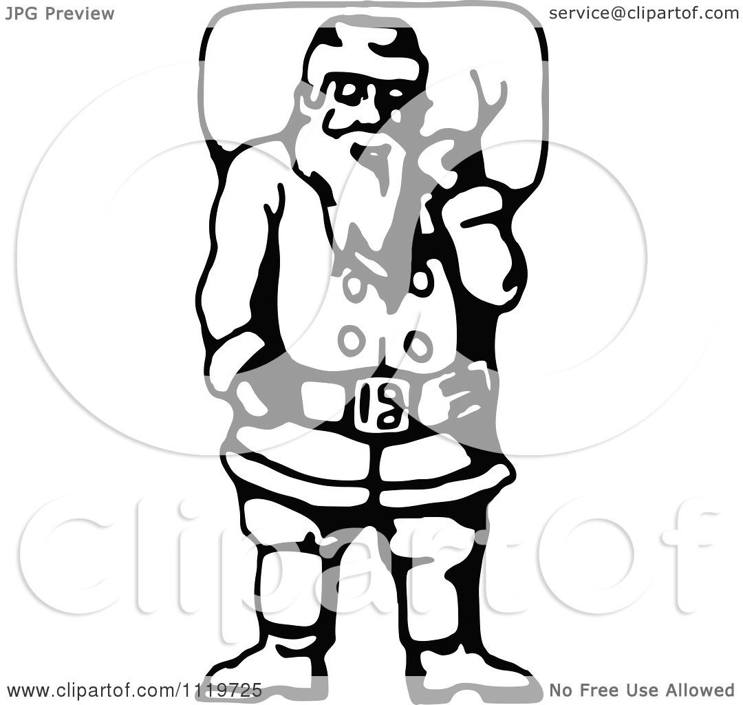 Download Clipart Of A Retro Vintage Black And White Santa Carrying His Christmas Sack 2 - Royalty Free ...