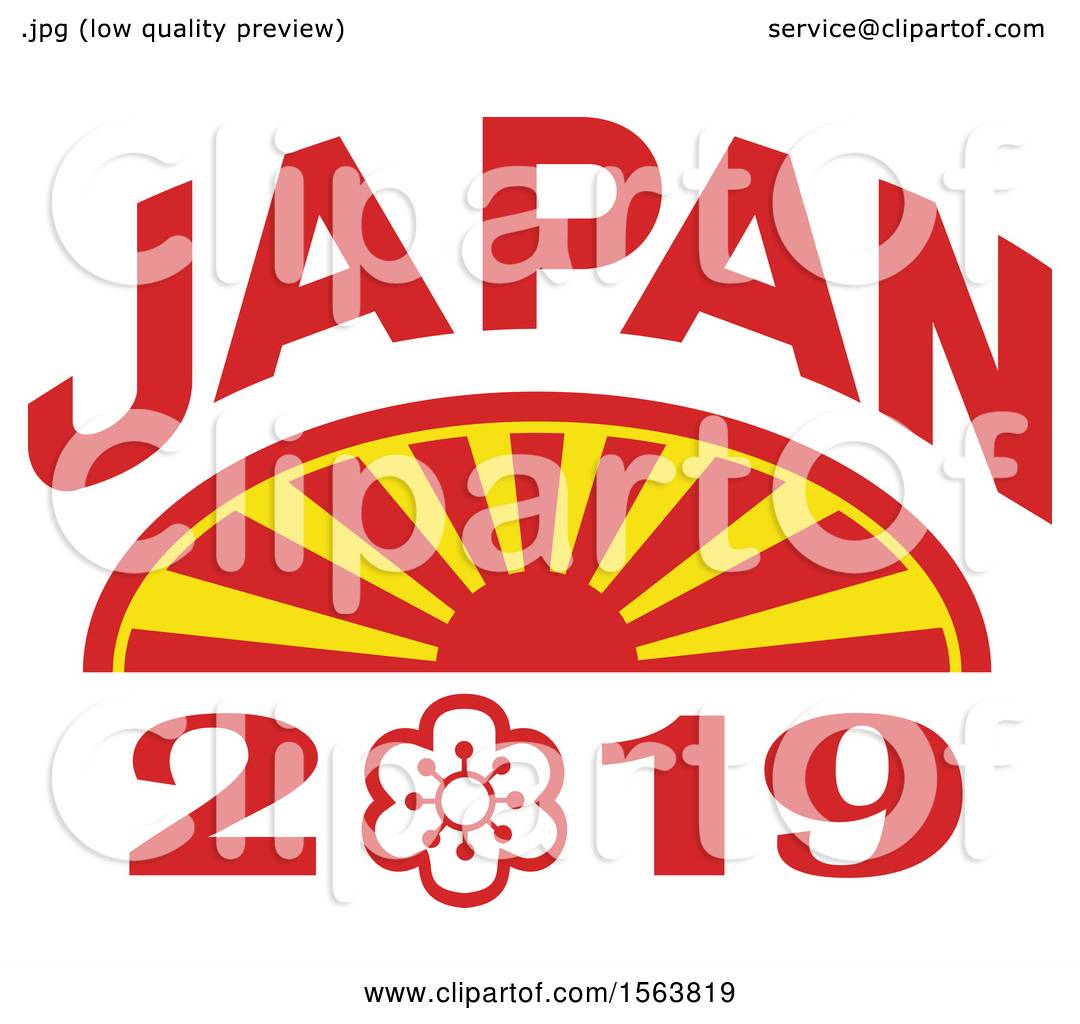 Clipart Of A Rising Sun With Japan 2019 Text Royalty Free Vector