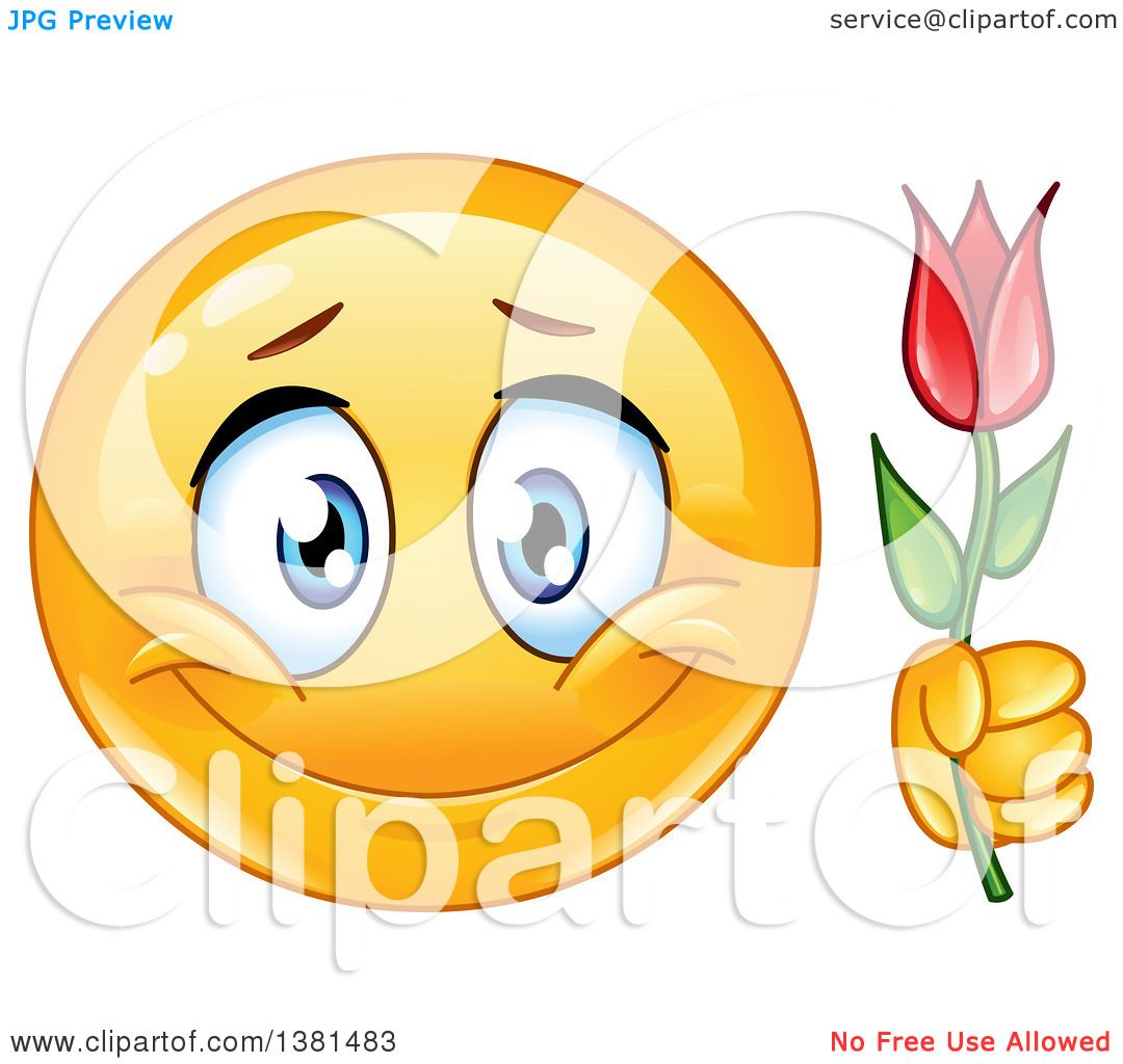 Clipart Of A Romantic Yellow Smiley Face Emoticon Emoji Holding A