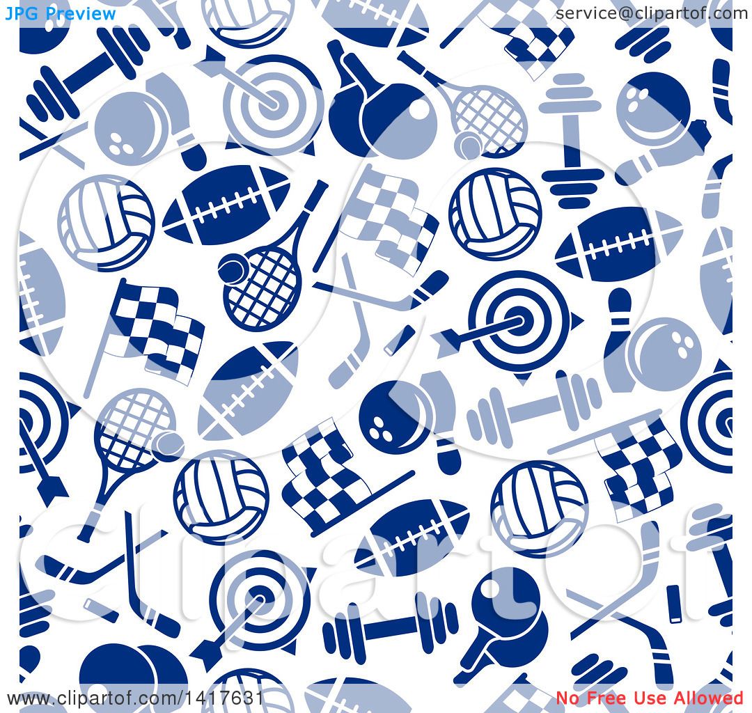Clipart of a Seamless Background Pattern of Blue Sports Icons
