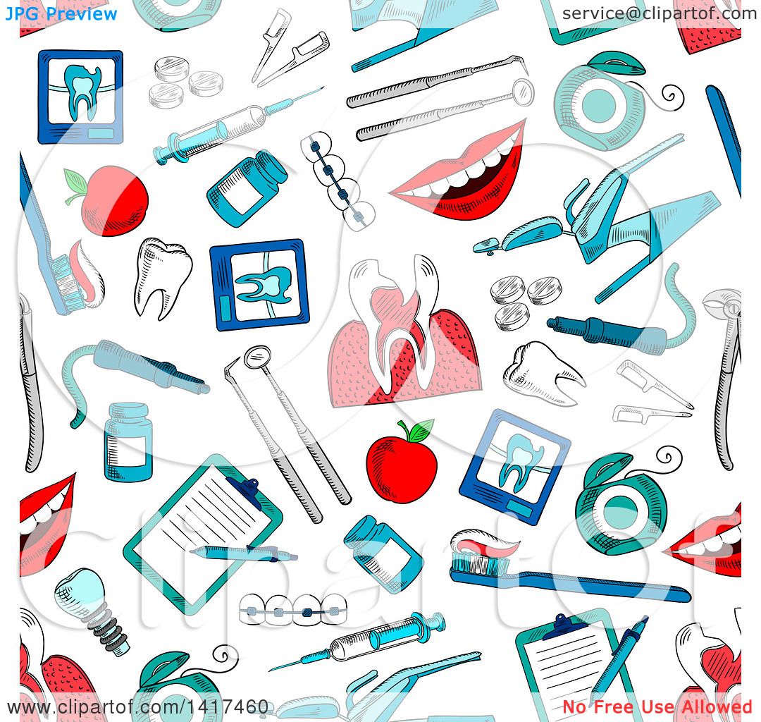 Clipart of a Seamless Background Pattern of Dental Items - Royalty Free ...