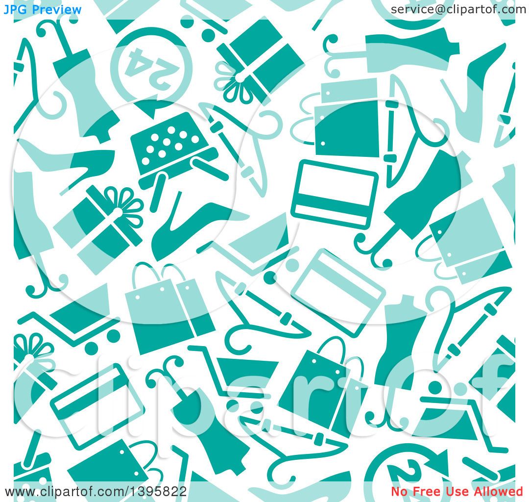 Clipart of a Seamless Background Pattern of Turquoise Shopping