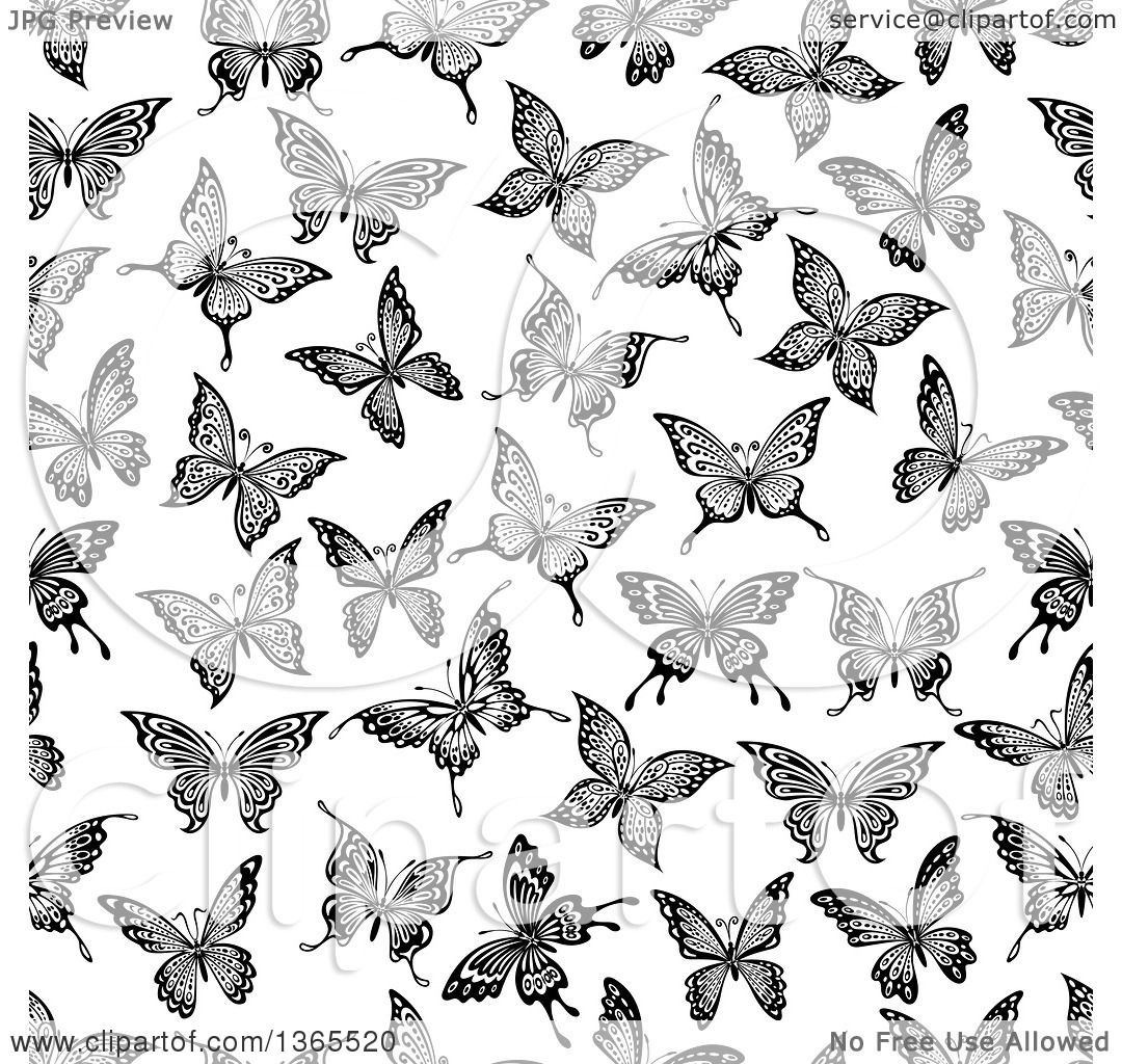 Clipart of a Seamless Black and White Butterfly Background Pattern -  Royalty Free Vector Illustration by Vector Tradition SM #1365520