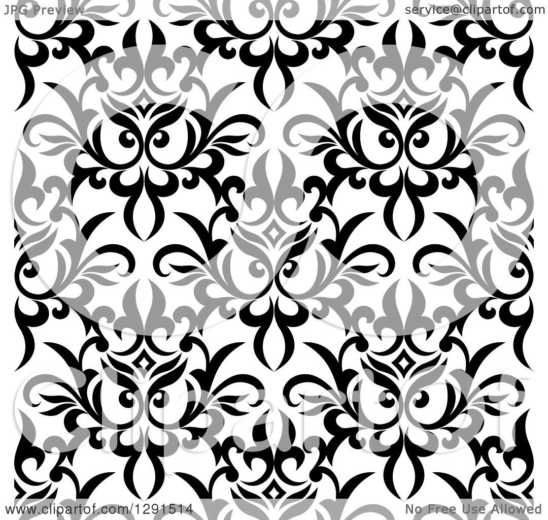 Clipart of a Seamless Pattern Background of Black and White Floral
