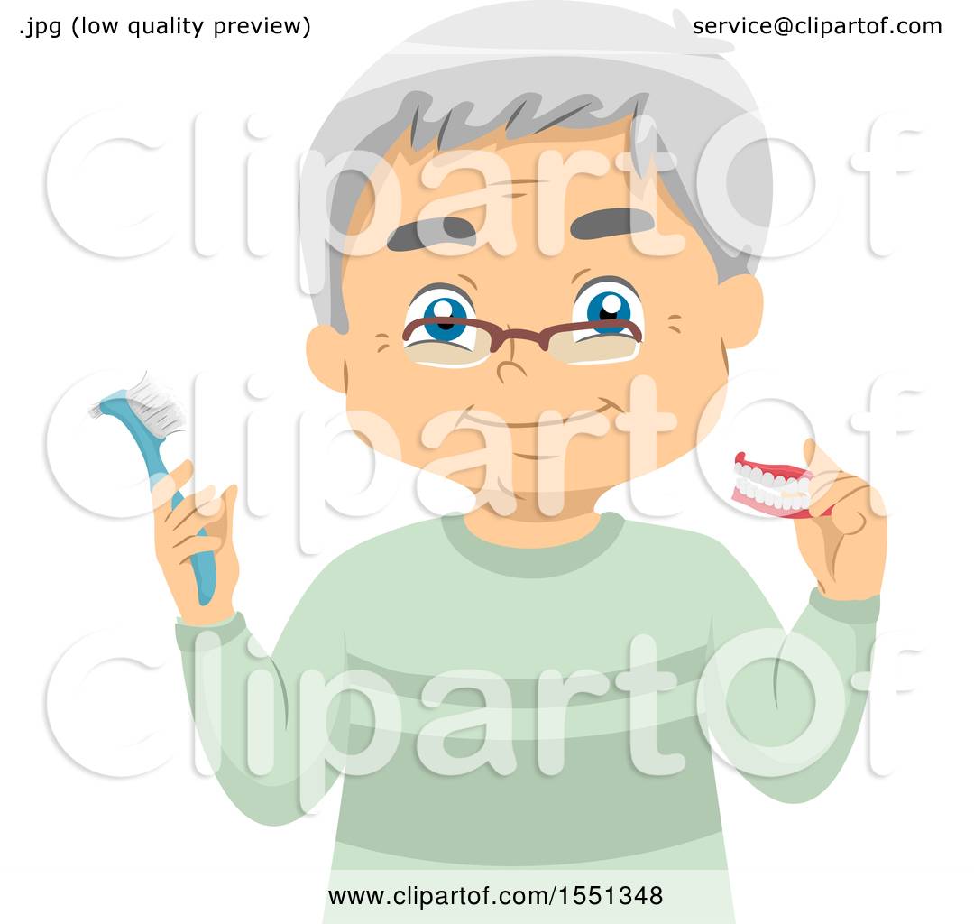 Clipart of a Senior Man Holding a Toothbrush and Dentures - Royalty ...