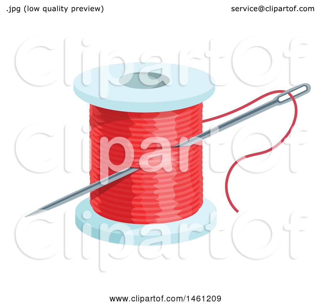 Clipart of a Sewing Needle and Spool of Red Thread - Royalty Free ...