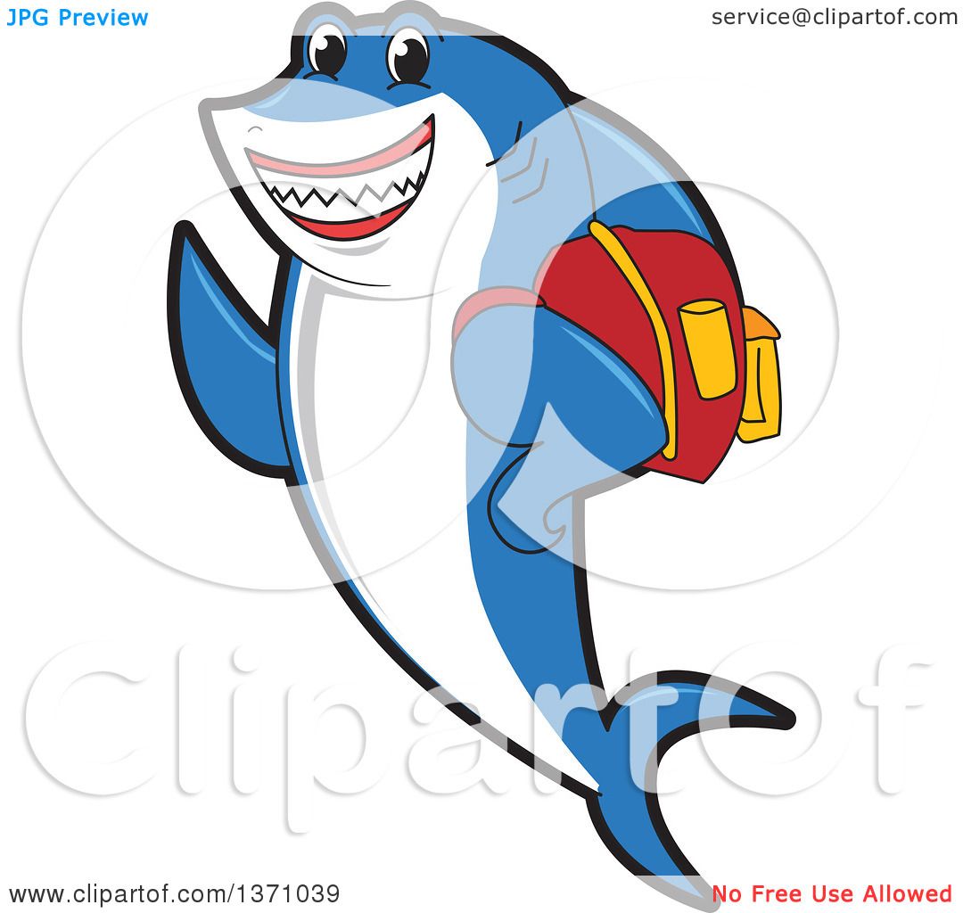Clipart of a Shark School Mascot Character Student Wearing a Backpack -  Royalty Free Vector Illustration by Mascot Junction #1371039