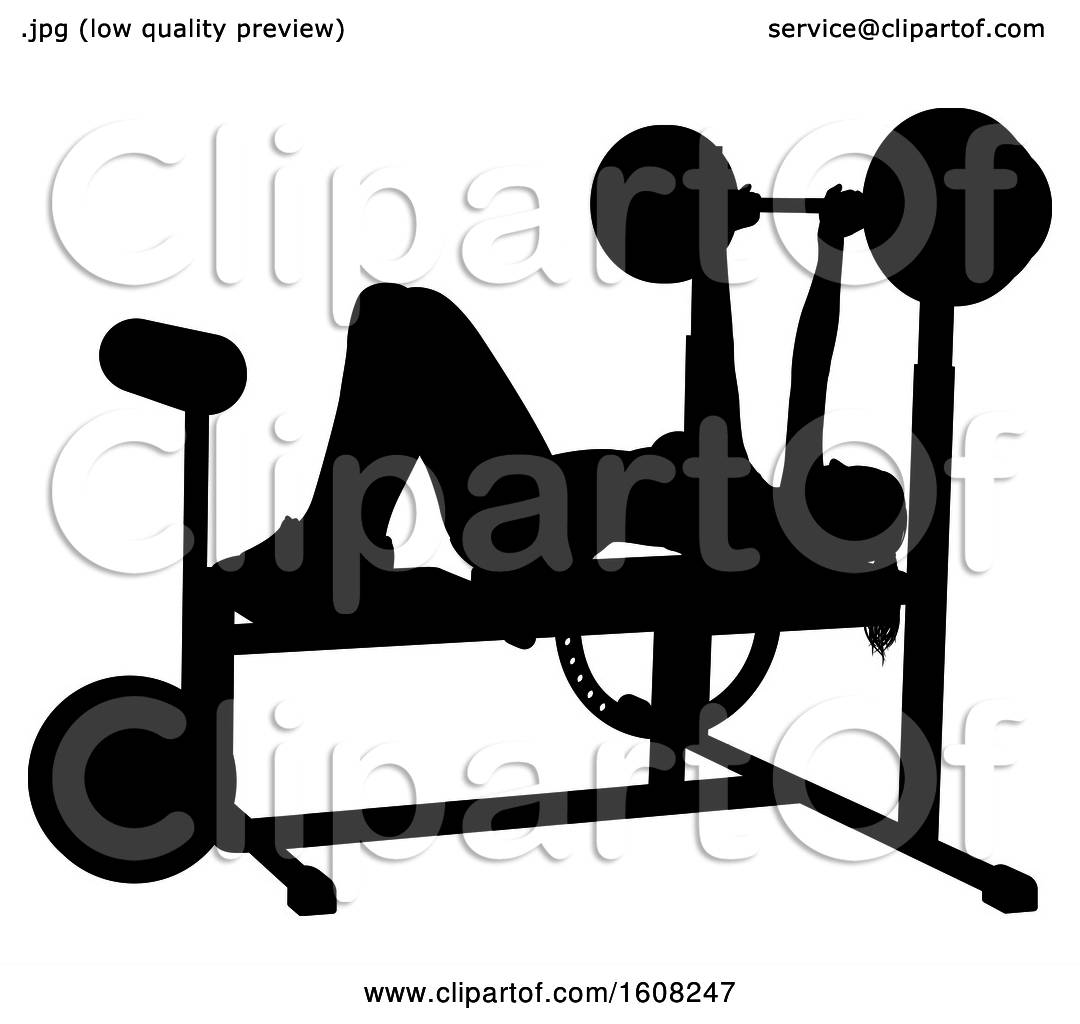 Clipart of a Silhouetted Woman Working out on a Bench Press - Royalty ...