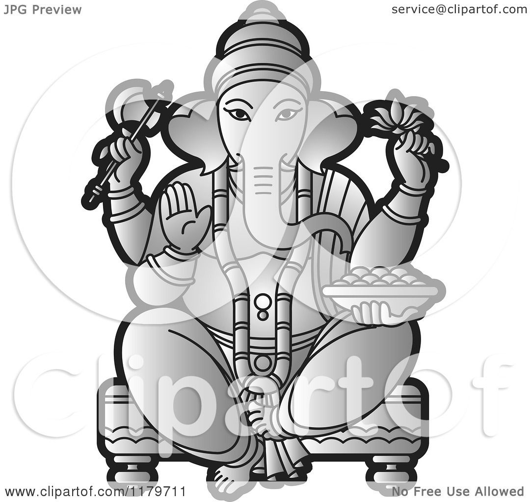 Clipart of a Silver Hindu Indian God Ganesha in Blue ...