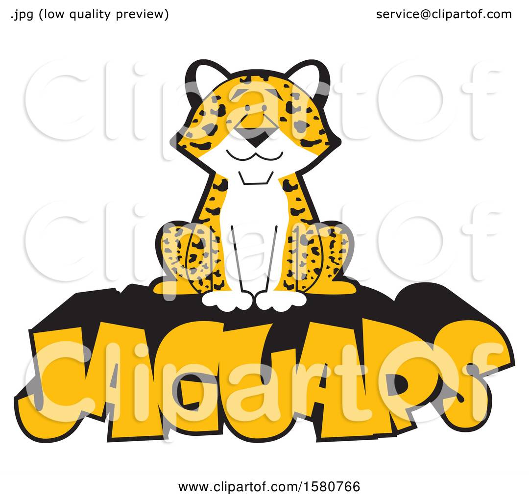 Clipart Of A Sitting Jaguar Big Cat Mascot On Text