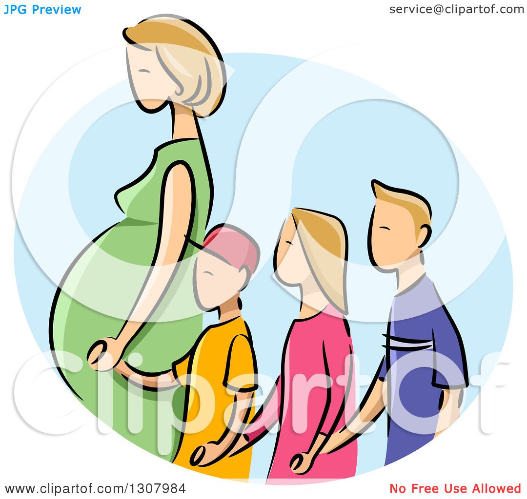 Clipart of a Sketched Blond White Pregnant Mother Holding Hands and ...