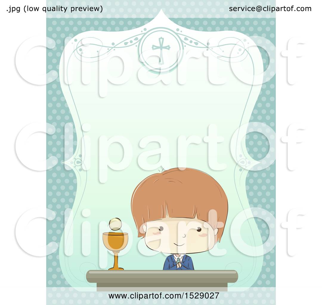 Clipart Of A Sketched Border With A Boy At His First Communion