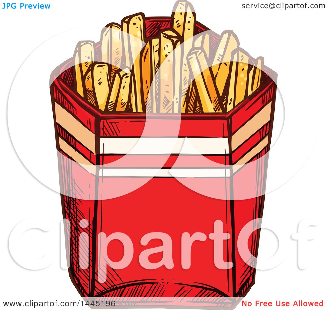 Clipart of a Sketched Container of French Fries - Royalty Free Vector ...