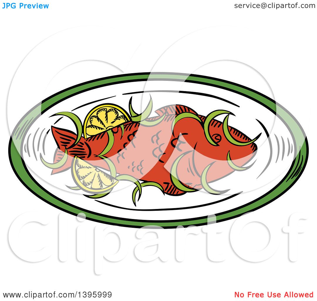 Clipart of a Sketched Cooked Fish - Royalty Free Vector Illustration by  Vector Tradition SM #1395999