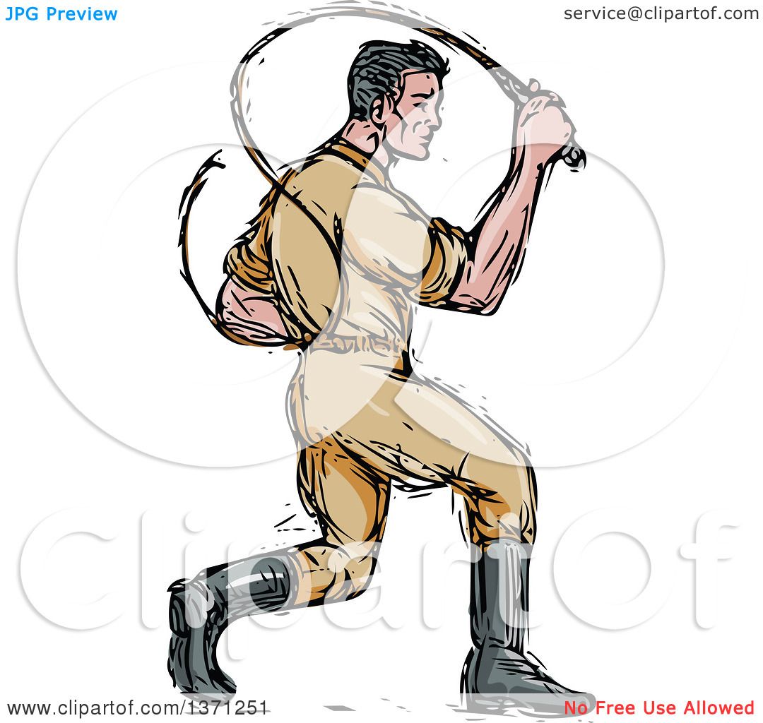 Clipart of a Sketched Male Lion Tamer Cracking a Bullwhip - Royalty Free  Vector Illustration by patrimonio #1371251