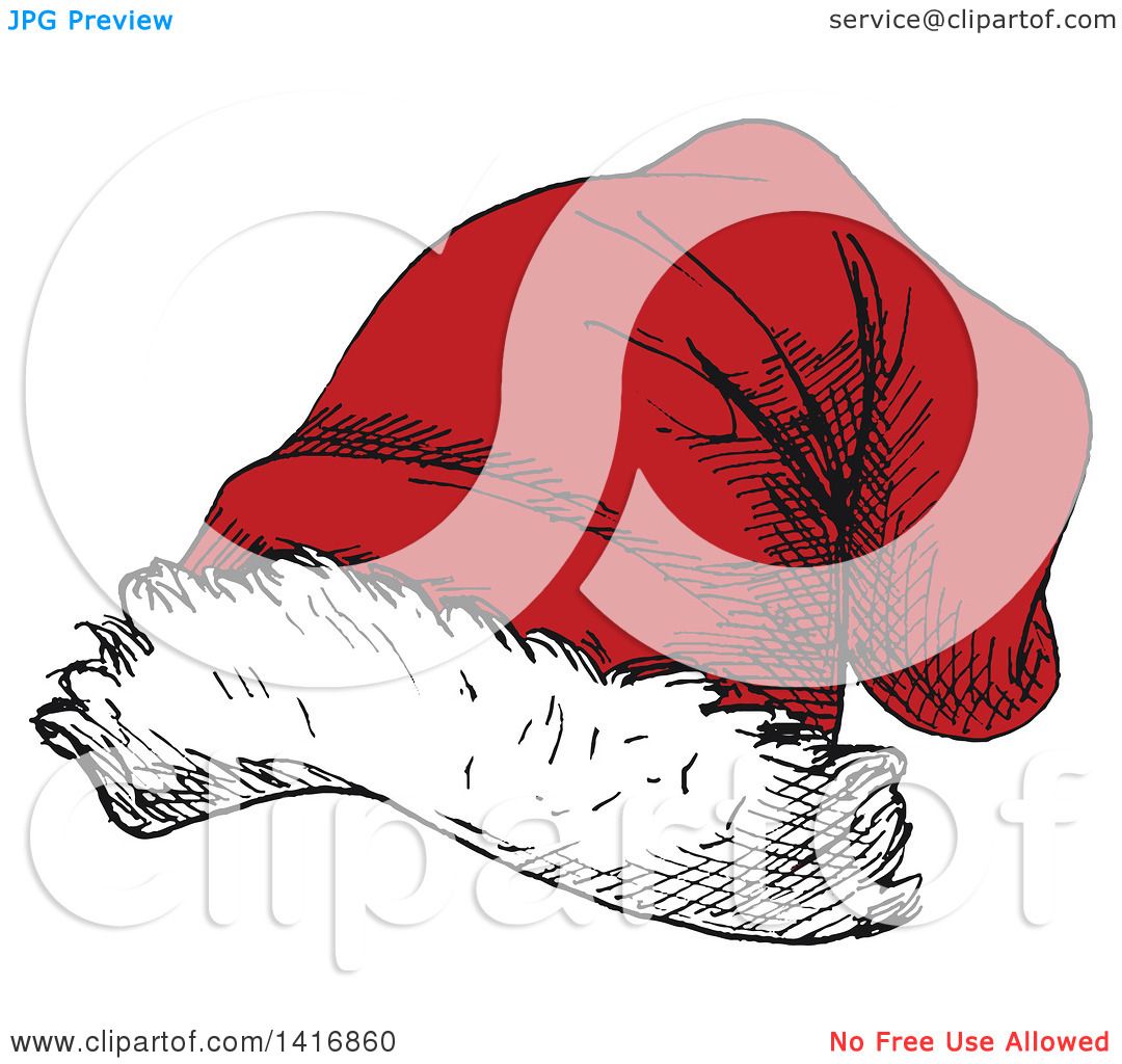 Clipart of a Sketched Santa Hat - Royalty Free Vector Illustration by