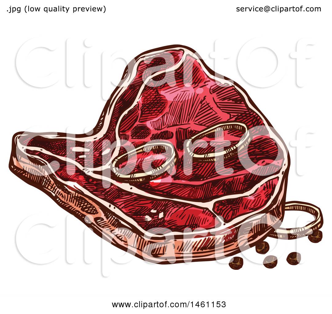 Clipart of a Sketched T Bone Steak Royalty Free Vector Illustration