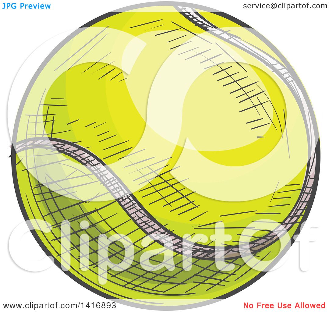 Clipart of a Sketched Tennis Ball - Royalty Free Vector Illustration by