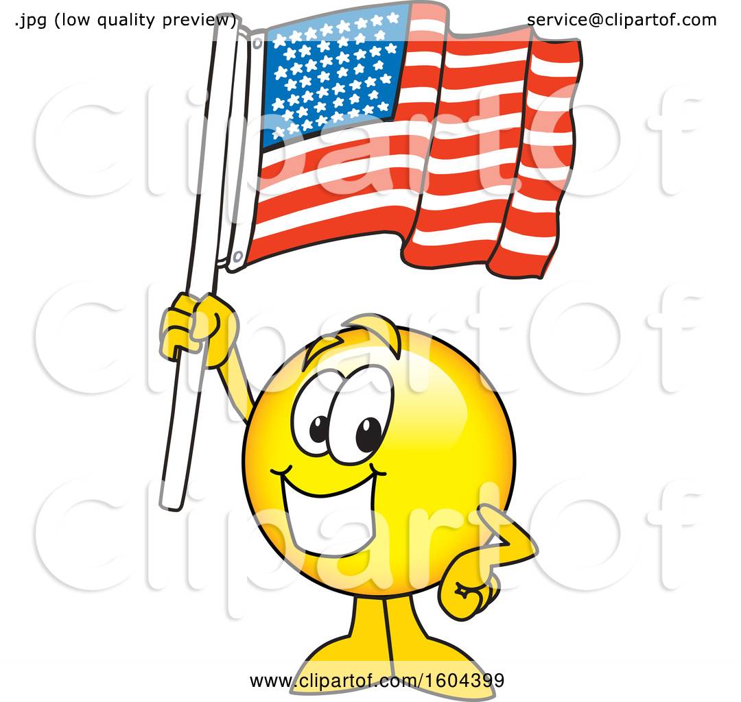 Clipart of a Smiley Emoji School Mascot Character Holding an American ...
