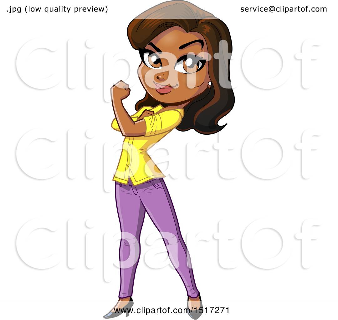 Clipart of a Strong Independent Black Woman Flexing Her Bicep - Royalty