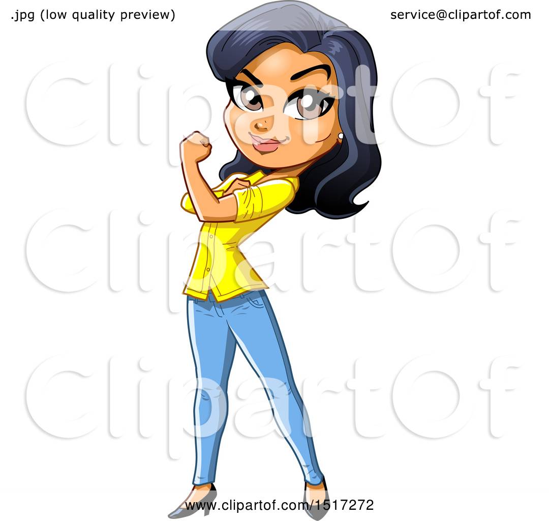 Clipart of a Strong Independent Woman Flexing Her Bicep - Royalty Free