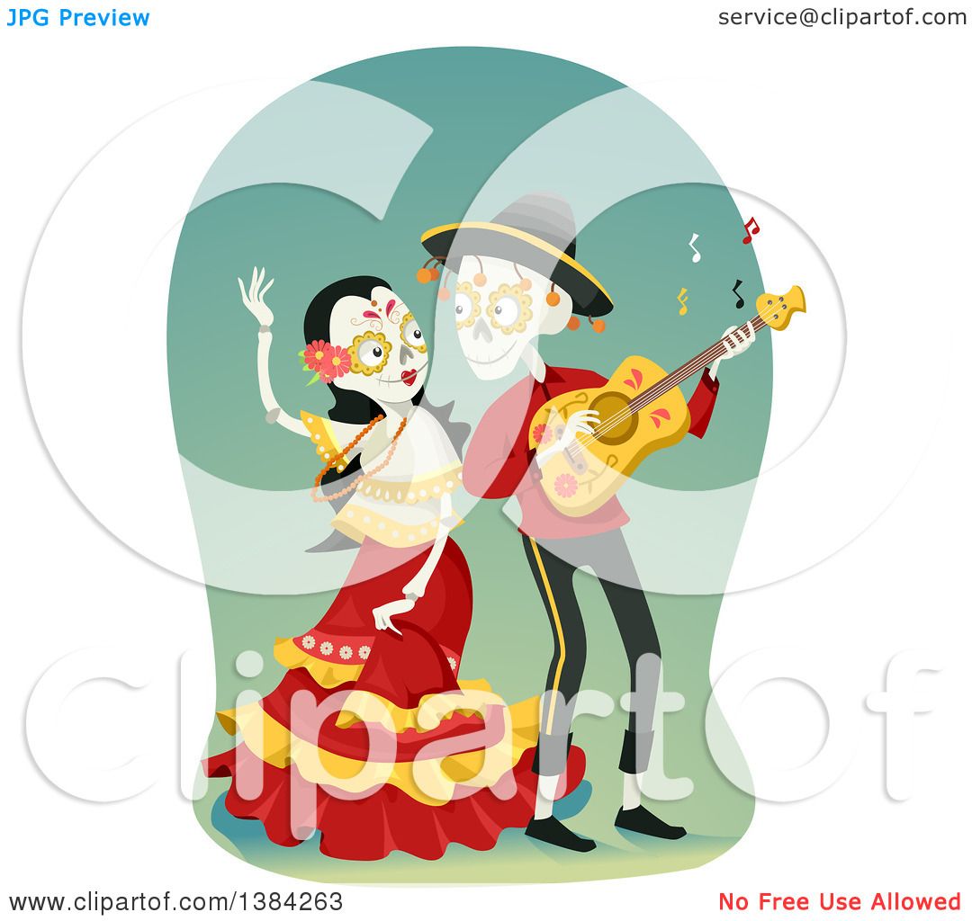 Download Clipart of a Sugar Skull Couple Dancing and Playing a ...